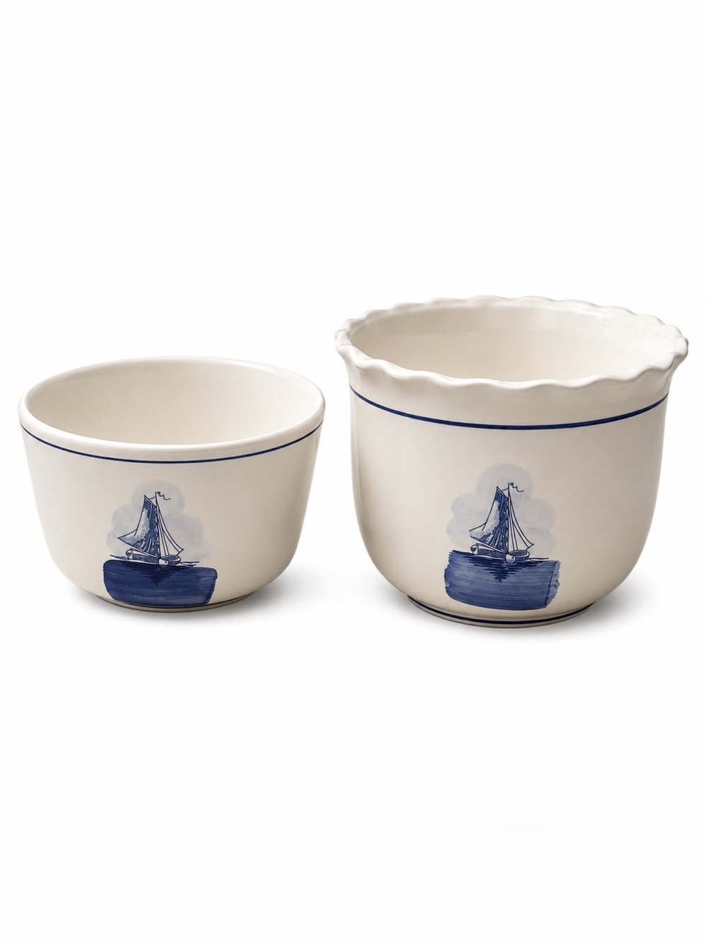 Vintage Delft Blue Dutch Windmill Ceramic Planter Cachepot Set Cottagecore Bowls - Picture 9 of 12